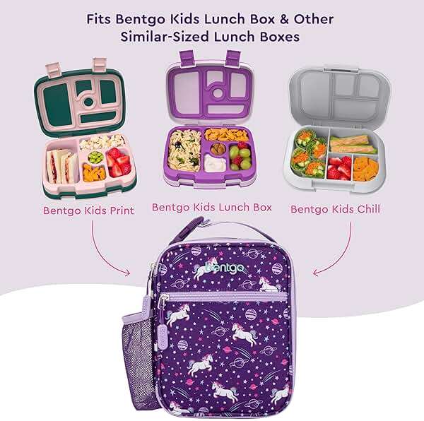 Bentgo Kids Insulated Lunch Tote - Water-Resistant, Reusable, Lightweight & Durable Lunch Bag with Water Bottle Holder & Mesh Pocket, Fits Lunch Box & Water Bottle - Ideal for Ages 3+ (Unicorn) - Image 5