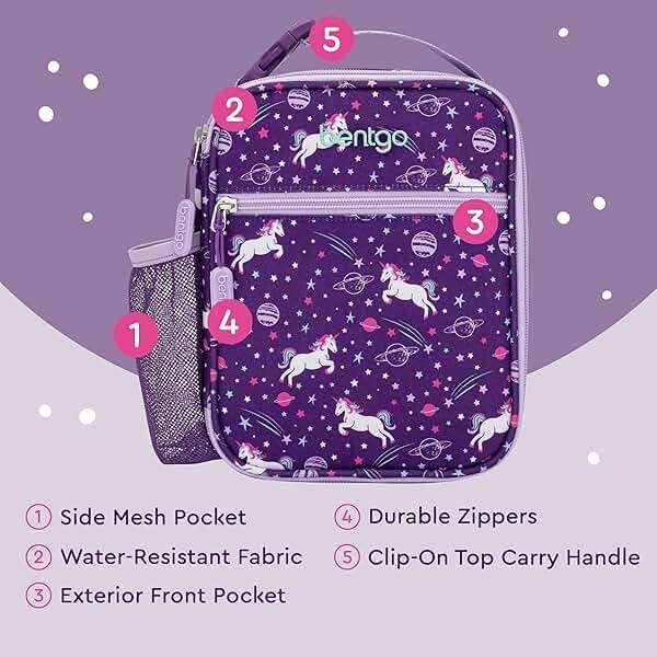 Bentgo Kids Insulated Lunch Tote - Water-Resistant, Reusable, Lightweight & Durable Lunch Bag with Water Bottle Holder & Mesh Pocket, Fits Lunch Box & Water Bottle - Ideal for Ages 3+ (Unicorn) - Image 6