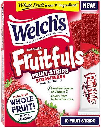 Welch's Absolute Fruitfuls Fruit Strips, Tasty Dried Fruit Snacks for School Lunches, Strawberry, 0.5oz (Pack of 10) - Image 1