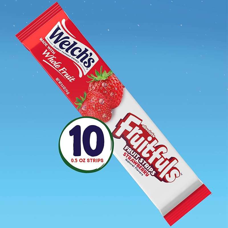 Welch's Absolute Fruitfuls Fruit Strips, Tasty Dried Fruit Snacks for School Lunches, Strawberry, 0.5oz (Pack of 10) - Image 2