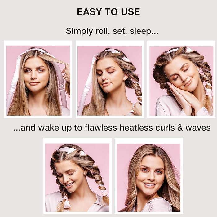 Conair Satin Heatless Curls Set - Heatless curls overnight- heatless curls headband - includes 1 Long Satin Roller, 2 Ponytailers, and 2 Clips - Image 3