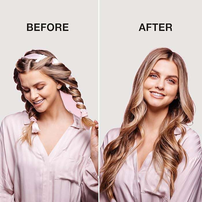 Conair Satin Heatless Curls Set - Heatless curls overnight- heatless curls headband - includes 1 Long Satin Roller, 2 Ponytailers, and 2 Clips - Image 4