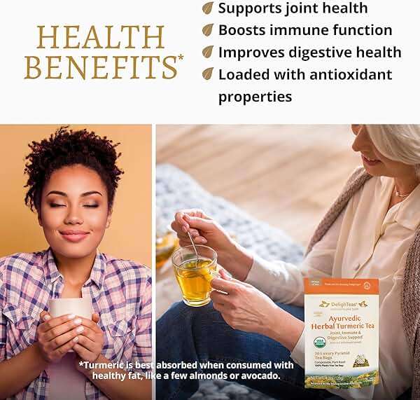 DelighTeas Ayurvedic Herbal Turmeric Tea Bags for Mobility Support | Eco-friendly Compostable Pyramid | Organic Turmeric, Ginger, Lemongrass & Licorice | Caffeine-Free, Kosher | 30 Tea Bags 4g Each - Image 2