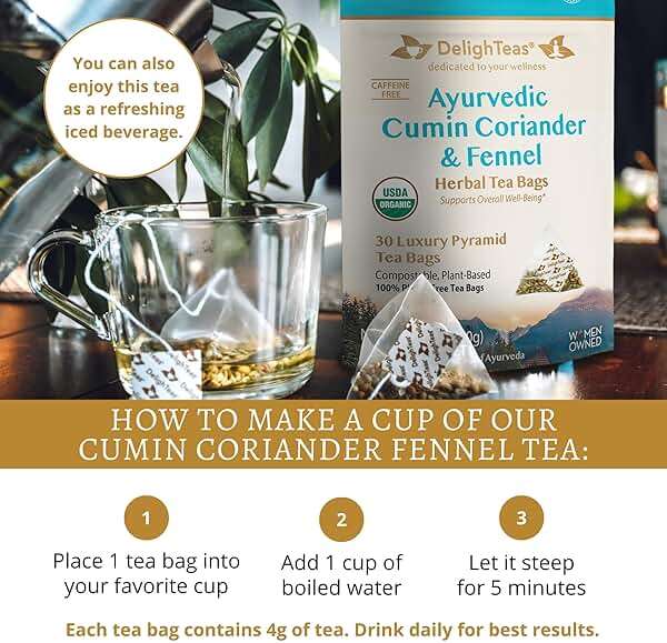 DelighTeas Organic Digest & Detox CCF Tea | Eco-friendly, Compostable Pyramid Tea Bags | Ayurvedic Cumin, Coriander, Fennel Tea | USDA Organic, Caffeine Free, Kosher | 30 Tea Bags, 4g each - Image 5