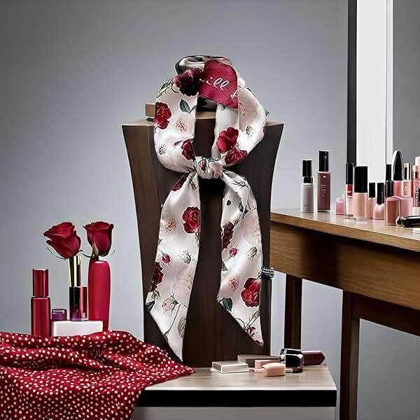 Juroicessry Red Flower Fashion Bag Handbag Handle Ribbon Scarf Polka Dot Printing Neckerchief Scarf Women's Fashion Scarves Clothing, Shoes and Jewelry - Image 2