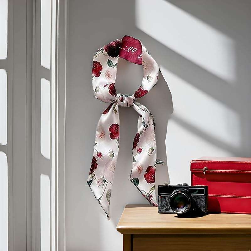 Juroicessry Red Flower Fashion Bag Handbag Handle Ribbon Scarf Polka Dot Printing Neckerchief Scarf Women's Fashion Scarves Clothing, Shoes and Jewelry - Image 7