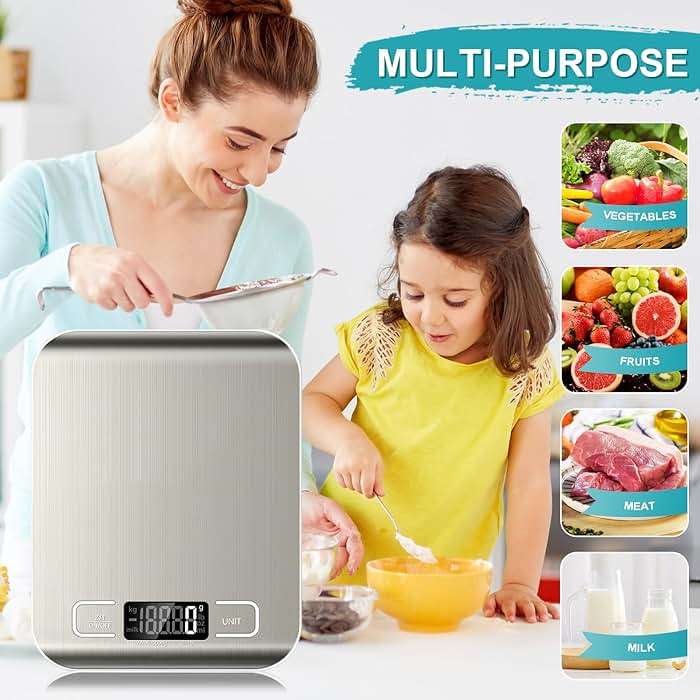 Food Scale, 11lb Kitchen Scale with 6 Units Tare Function & LCD Display, 0.05oz/1g Stainless Steel Digital Food Scale Grams and Ounces for Baking, Cooking, Dieting and Meal Prep (Batteries Included) - Image 3