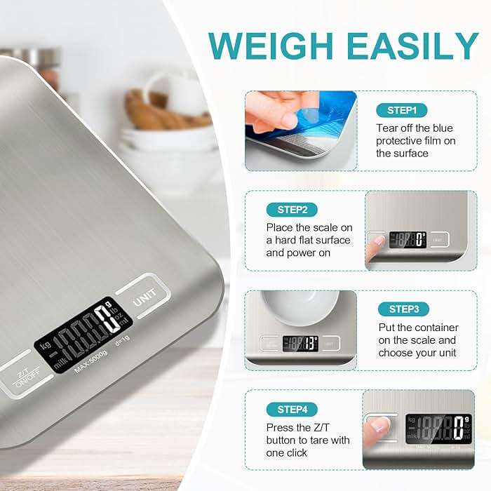 Food Scale, 11lb Kitchen Scale with 6 Units Tare Function & LCD Display, 0.05oz/1g Stainless Steel Digital Food Scale Grams and Ounces for Baking, Cooking, Dieting and Meal Prep (Batteries Included) - Image 5