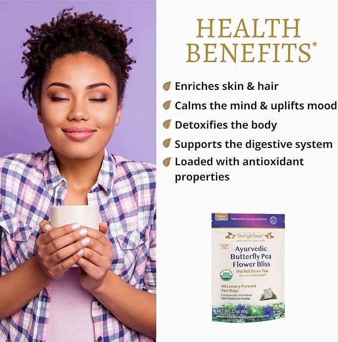 DelighTeas Organic Butterfly Pea Flower Bliss Tea | Eco-Conscious Pyramid Tea Bags | With Ginger, Lemongrass & Licorice | USDA Organic, Vegan, Caffeine Free, Kosher | 30 Tea Bags, 2g each - Image 3