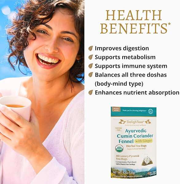 DelighTeas Organic Digest & Detox CCF Tea with Ginger | Eco-Conscious Pyramid Tea Bags | Ayurvedic Cumin Coriander Fennel Ginger Tea | USDA Organic, Vegan, Caffeine Free, Kosher | 30 Tea Bags, 4g each - Image 2