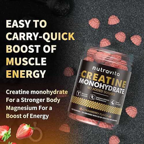 Nutravita NSF Certified Creatine Gummy - Creatine Monohydrate Gummies for Men & Women-5g of Creatine Monohydrate per Serving - Sugar Free,Vegan, Strawberry Flavor, 120 Count - Image 8
