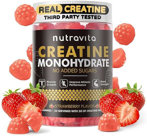 Nutravita NSF Certified Creatine Gummy - Creatine Monohydrate Gummies for Men & Women-5g of Creatine Monohydrate per Serving - Sugar Free,Vegan, Strawberry Flavor, 120 Count - Image 9