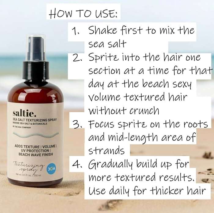 Saltie BY 30A Sea Salt Texturizing Spray Adds Volume, UV Protection, Beach Wave Finish | For All Hair Types (8.5 fl. oz./250ml) - Image 3