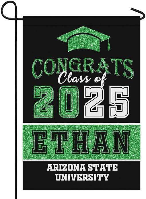 Personalized Graduation Garden Flag Custom Congrats Class of 2026 Banner for Graduates Party Decorations Outdoor Yard Sign Flags Decor, Black and Green - Image 1