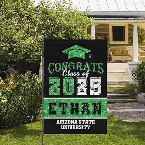 Personalized Graduation Garden Flag Custom Congrats Class of 2026 Banner for Graduates Party Decorations Outdoor Yard Sign Flags Decor, Black and Green - Image 2