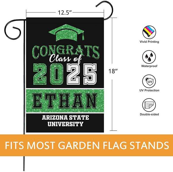 Personalized Graduation Garden Flag Custom Congrats Class of 2026 Banner for Graduates Party Decorations Outdoor Yard Sign Flags Decor, Black and Green - Image 3