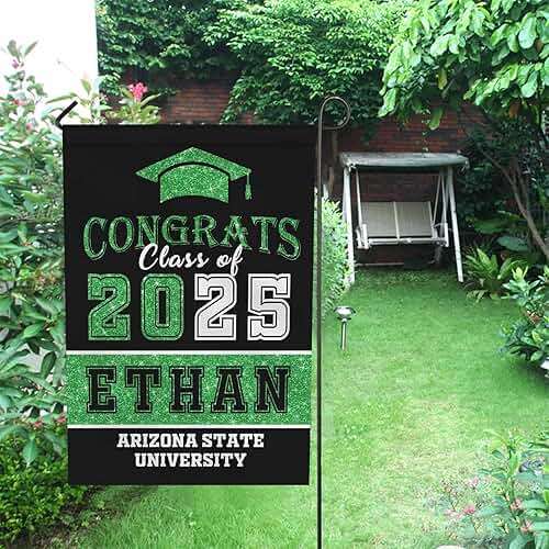 Personalized Graduation Garden Flag Custom Congrats Class of 2026 Banner for Graduates Party Decorations Outdoor Yard Sign Flags Decor, Black and Green - Image 5