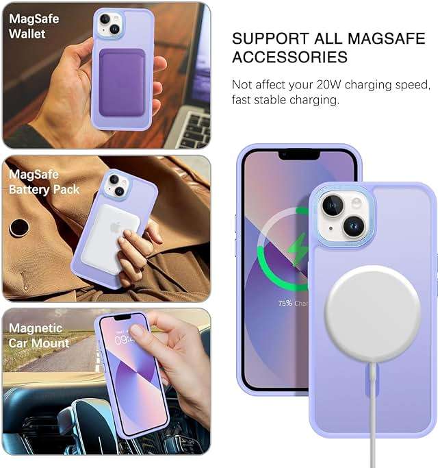 BENTOBEN Magnetic for iPhone 13 Case & iPhone 14 Case [Compatible with Magsafe] Translucent Matte Phone Case iPhone 13/14 Slim Shockproof Women Men Protective Cover for iPhone 13/14 6.1", Lavender - Image 2