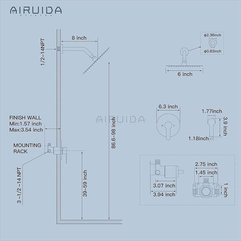 Airuida Shower Faucet Set,6 Inch Round Rainfall Shower Head,SUS304 Stainless Steel Single Handle Shower Trim Kit,Wall Mount Bathroom System with Male Threads Valve Matte Black - Image 2