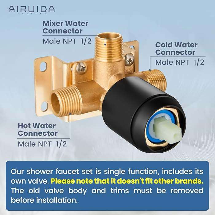 Airuida Shower Faucet Set,6 Inch Round Rainfall Shower Head,SUS304 Stainless Steel Single Handle Shower Trim Kit,Wall Mount Bathroom System with Male Threads Valve Matte Black - Image 3