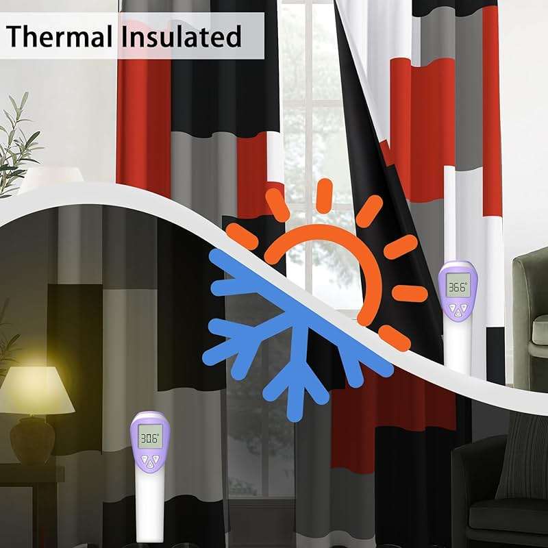 Tyrot Red Black 100% Blackout Curtains for Bedroom 84 inch Long 2 Panels Set Modern Abstract Geometric Black Out Living Room Curtains Christmas Red Thermal Room Darkening Window Drapes, 52Wx84L - Image 5