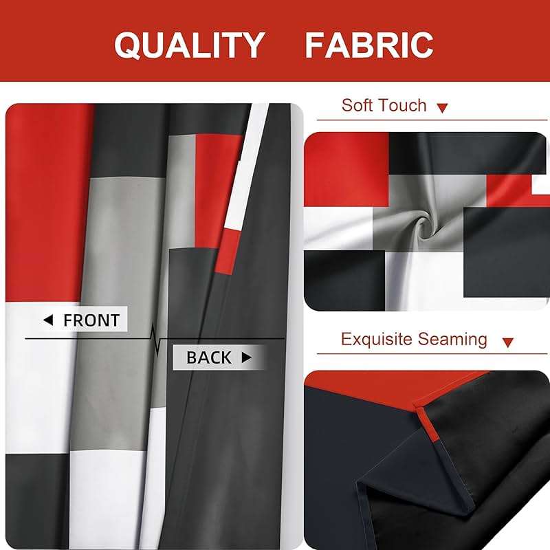 Tyrot Red Black 100% Blackout Curtains for Bedroom 84 inch Long 2 Panels Set Modern Abstract Geometric Black Out Living Room Curtains Christmas Red Thermal Room Darkening Window Drapes, 52Wx84L - Image 7