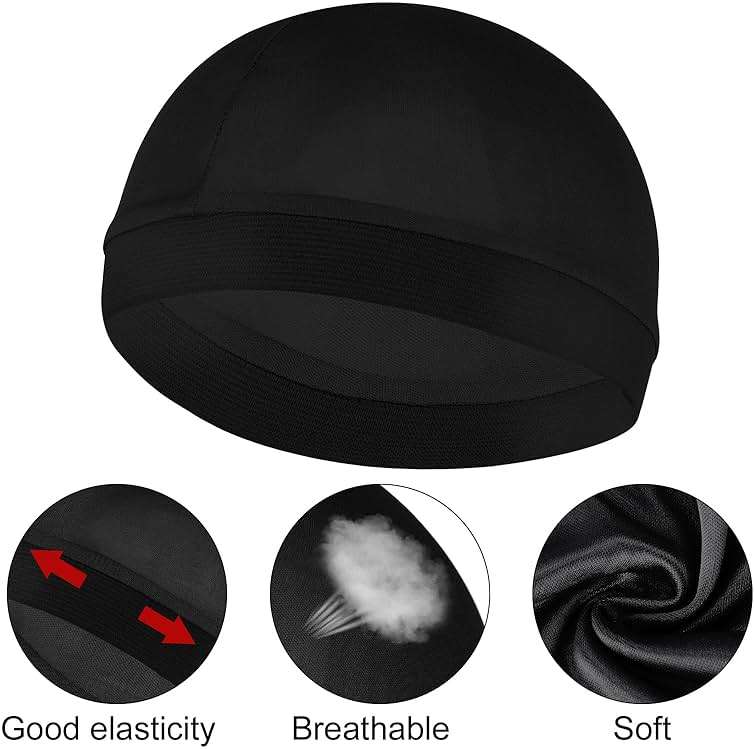 Silky Bonnet for Men, Wave Cap Satin Silk Hair Bonnet for Sleep, Durags Elastic Band Wave Caps for 360 540 720 Waves, Sleeping Shower Caps Silk Hair Wrap for Men Women (Black) - Image 3