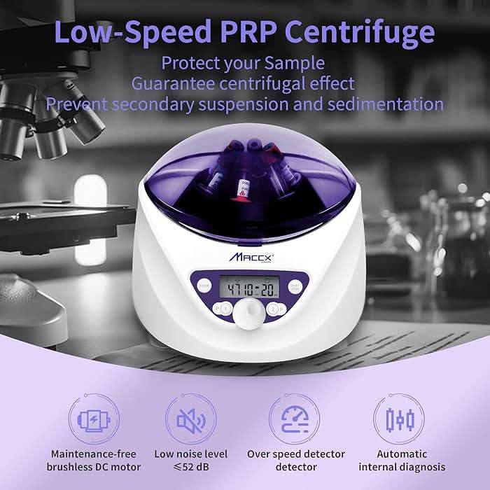 Maccx Lab PRP Benchtop Centrifuge Machine, Speed Range from 300-5000RPM, Rotor for 1.5-5mL/7mL/10mL/15mL/ x6 Tubes, Max. RCF 2600xg Low Speed PRF Benchtop Centrifuge, CEN-001 - Image 2