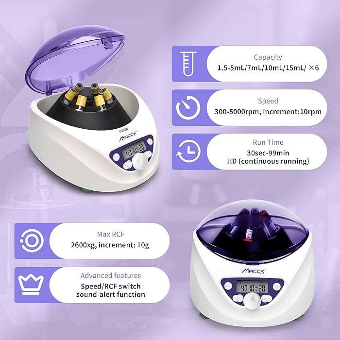 Maccx Lab PRP Benchtop Centrifuge Machine, Speed Range from 300-5000RPM, Rotor for 1.5-5mL/7mL/10mL/15mL/ x6 Tubes, Max. RCF 2600xg Low Speed PRF Benchtop Centrifuge, CEN-001 - Image 3