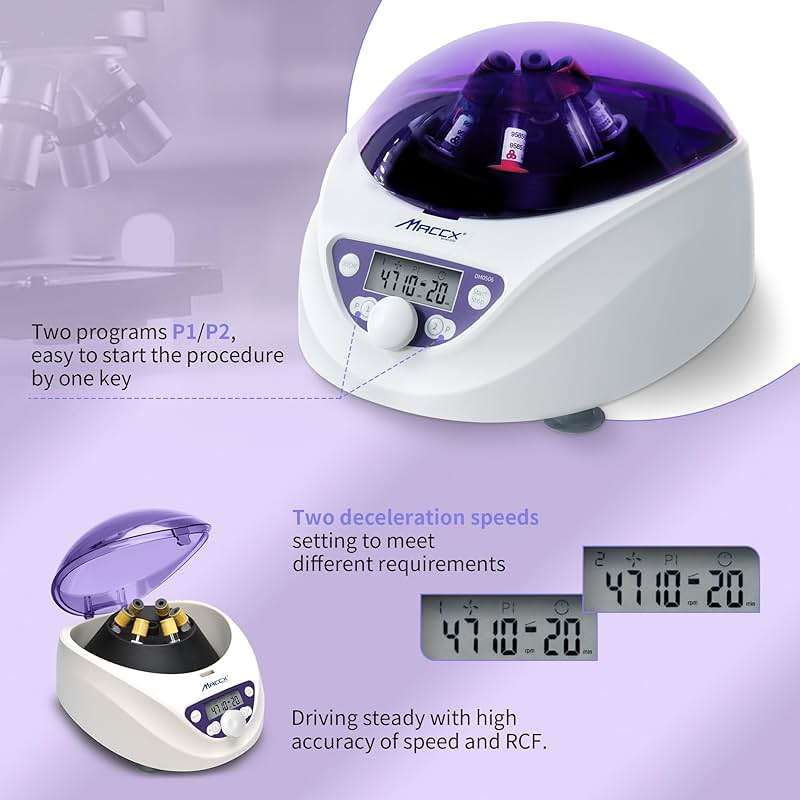 Maccx Lab PRP Benchtop Centrifuge Machine, Speed Range from 300-5000RPM, Rotor for 1.5-5mL/7mL/10mL/15mL/ x6 Tubes, Max. RCF 2600xg Low Speed PRF Benchtop Centrifuge, CEN-001 - Image 6