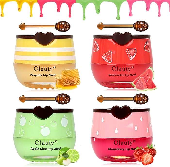 4Pcs Bee Lip Balm Lip Mask Honey Pot, Hydrating Balm for Dry Lips, Includes Honey, Strawberry, Watermelon and Apple Lime Lip Masks for Overnight Moisturizing Care, Skin Care Bulk Gifts for Women - Image 1