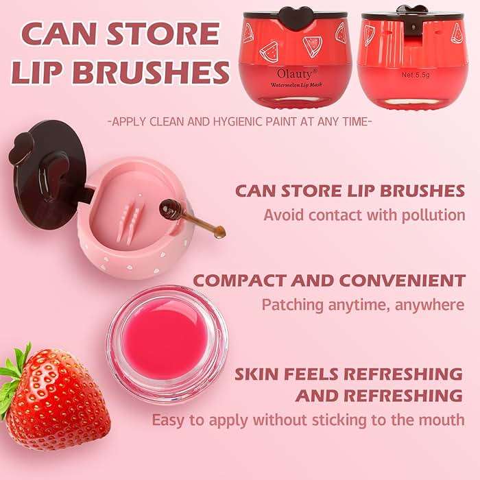 4Pcs Bee Lip Balm Lip Mask Honey Pot, Hydrating Balm for Dry Lips, Includes Honey, Strawberry, Watermelon and Apple Lime Lip Masks for Overnight Moisturizing Care, Skin Care Bulk Gifts for Women - Image 4
