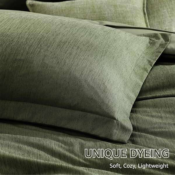 Monbix Queen Comforter Set - 7 Pieces Cationic Dyeing Olive Green Bed in a Bag Queen Bedding Sets with Comforter, Sheets, Pillowcases & Shams, Reversible Bedding Comforters Sets - Image 6