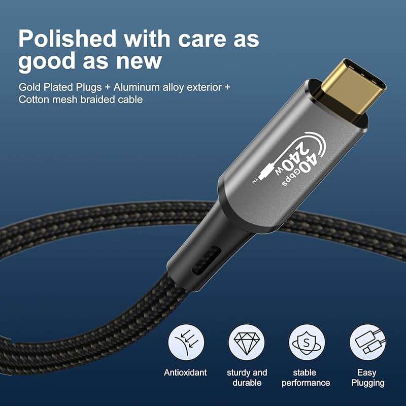 USB4 Cable with Thunderbolt 4, 240W Charging, 40Gbps Data, 8K@60Hz 4K120Hz HDR, PD3.1, USB C to USB C, for MacBook M1-M3, Mac Studio, Laptops, Monitor - Image 2