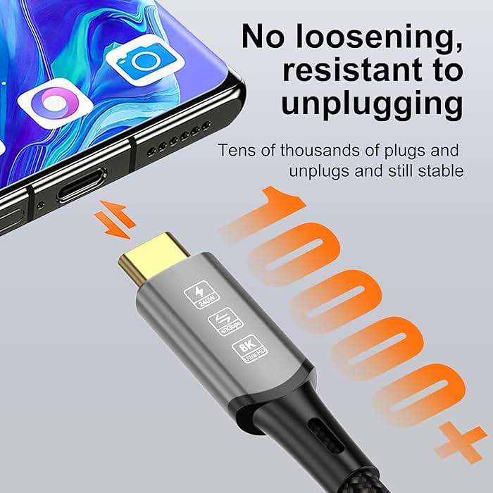 USB4 Cable with Thunderbolt 4, 240W Charging, 40Gbps Data, 8K@60Hz 4K120Hz HDR, PD3.1, USB C to USB C, for MacBook M1-M3, Mac Studio, Laptops, Monitor - Image 6