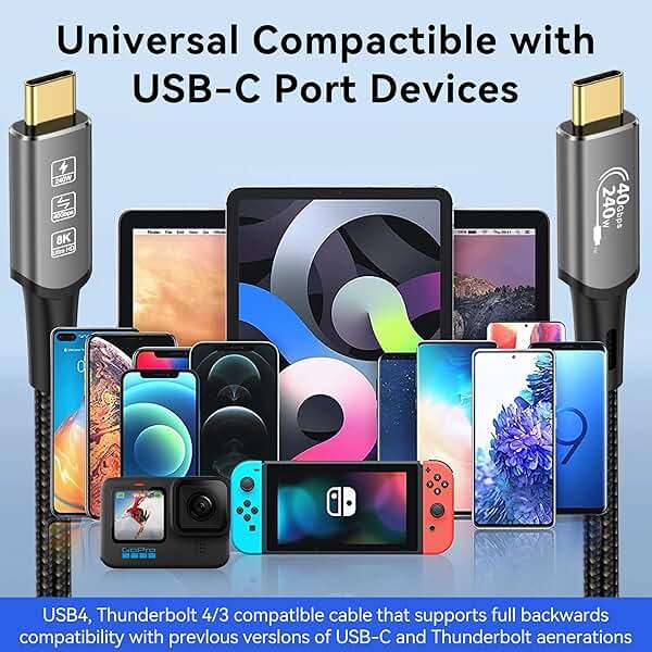 USB4 Cable with Thunderbolt 4, 240W Charging, 40Gbps Data, 8K@60Hz 4K120Hz HDR, PD3.1, USB C to USB C, for MacBook M1-M3, Mac Studio, Laptops, Monitor - Image 9