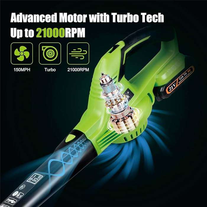 Cub Tik Cordless Leaf Blower,150MPH 20V Handheld Electric Leaf Blower with 2x2.0AH Batteries and Fast Charger for Lawn Care, Patio, Garden, Snow, Green, RF0005 - Image 3