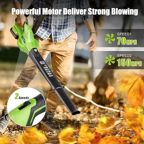 Cub Tik Cordless Leaf Blower,150MPH 20V Handheld Electric Leaf Blower with 2x2.0AH Batteries and Fast Charger for Lawn Care, Patio, Garden, Snow, Green, RF0005 - Image 5