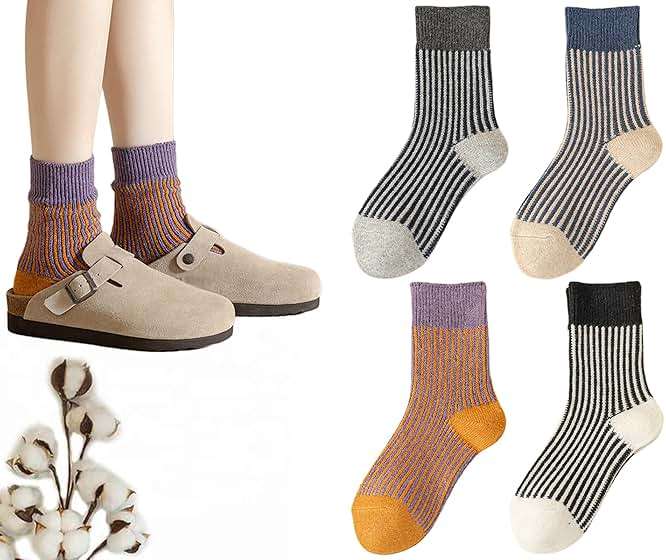 CHUNFO Womens Strip Ankle Socks Cute Athlete Ribbed Colorful Slouch Crew Cotton Casual Sock Size5-10.5 - Image 1