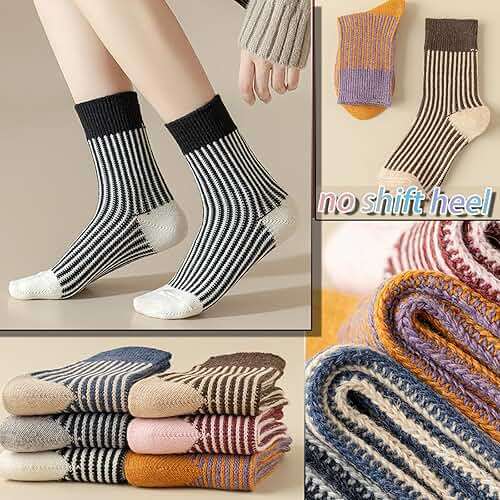 CHUNFO Womens Strip Ankle Socks Cute Athlete Ribbed Colorful Slouch Crew Cotton Casual Sock Size5-10.5 - Image 5
