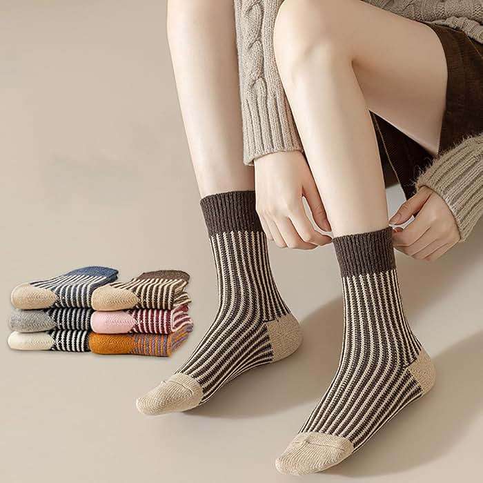 CHUNFO Womens Strip Ankle Socks Cute Athlete Ribbed Colorful Slouch Crew Cotton Casual Sock Size5-10.5 - Image 6