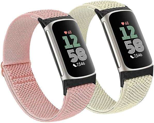 2 Pack Elastic Nylon Bands Compatible with Fitbit Charge 6 / Fitbit Charge 5, Classic Soft Breathable Adjustable Sport Smartwatch Replacement Wristband for Women Men - Image 1