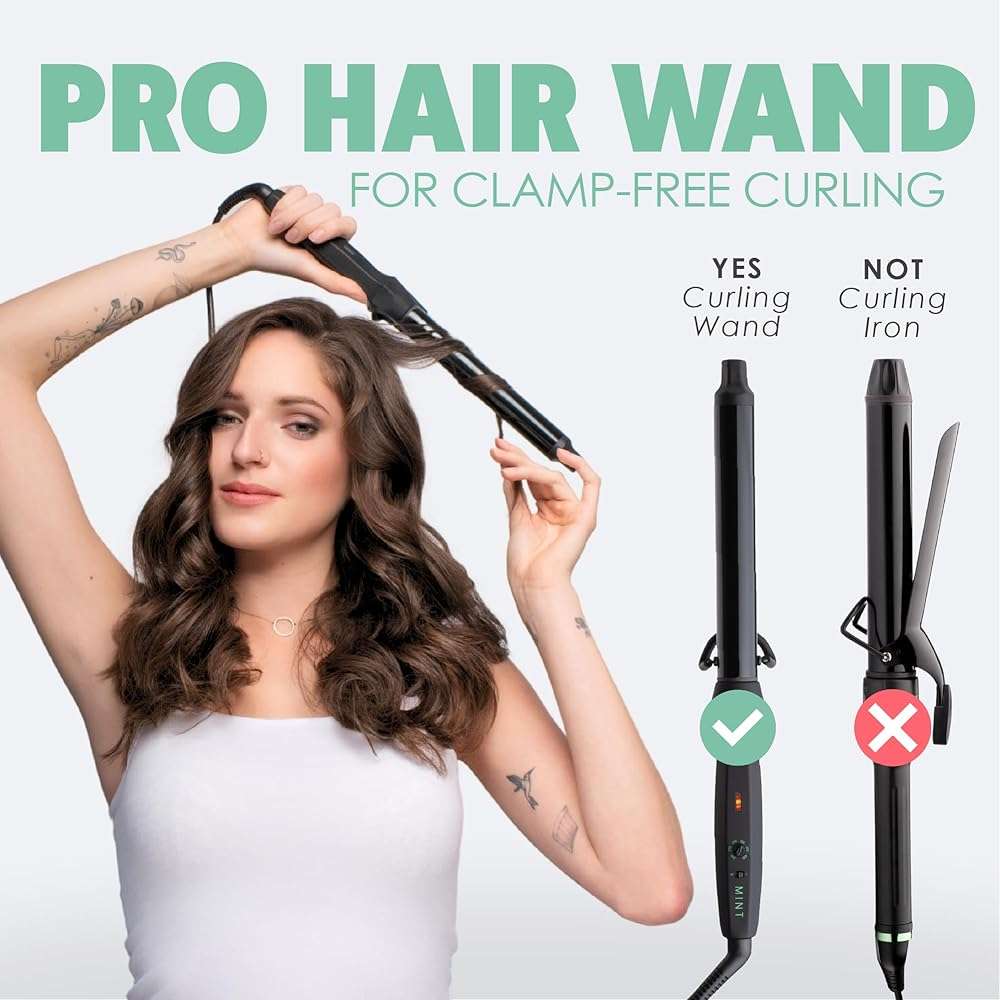 MINT Professional Clamp-Free Curling Wand 1 Inch for Long Hair | Extra Long Curl Wand w 4-Heater Ionic Ceramic Tourmaline Barrel | Best Curling Wands | Adjustable 230-430°F | Worldwide Dual Voltage - Image 2