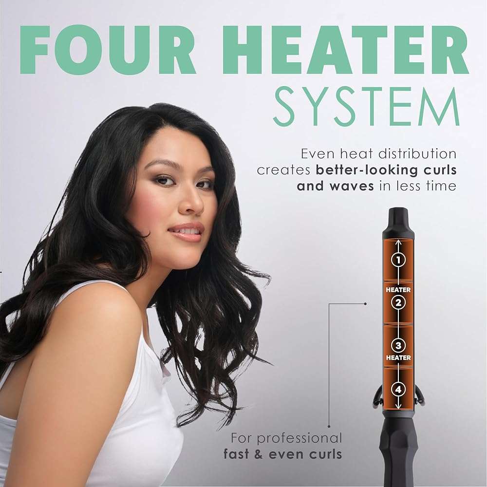 MINT Professional Clamp-Free Curling Wand 1 Inch for Long Hair | Extra Long Curl Wand w 4-Heater Ionic Ceramic Tourmaline Barrel | Best Curling Wands | Adjustable 230-430°F | Worldwide Dual Voltage - Image 4