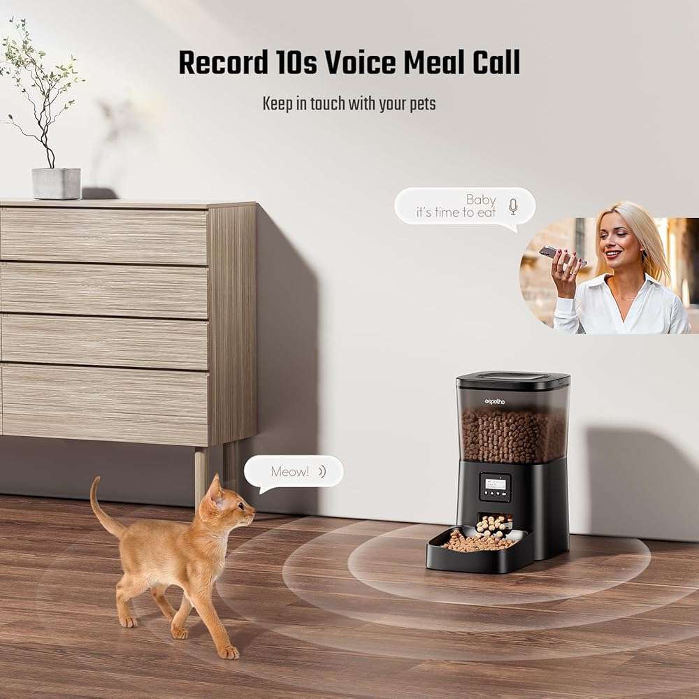 Espelho Automatic Cat Feeder- 4L Timed Cat Food Dispenser 1-6 Meals Control for Cat and Small Dog- Auto Pet Feeder with Desiccant Bag Keep Fresh for Reliable Easy Set Up and Clean- Voice Recorder - Image 3