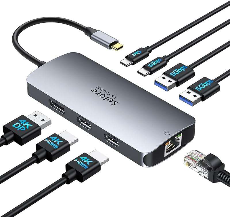 USB C Docking Station Dual Monitor, Selore Docking Station 3 Monitors Triple 4K Display with 2 HDMI, DisplayPort, 1Gbps Ethernet, 100W PD Charging, USB 3.0 Ports Adapter for Dell, HP, Lenovo,etc - Image 1