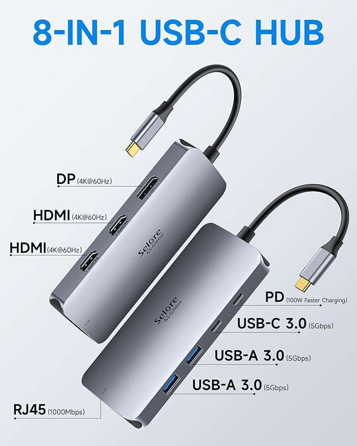 USB C Docking Station Dual Monitor, Selore Docking Station 3 Monitors Triple 4K Display with 2 HDMI, DisplayPort, 1Gbps Ethernet, 100W PD Charging, USB 3.0 Ports Adapter for Dell, HP, Lenovo,etc - Image 2