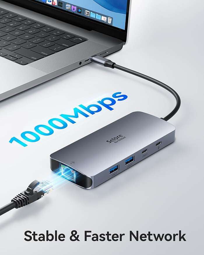 USB C Docking Station Dual Monitor, Selore Docking Station 3 Monitors Triple 4K Display with 2 HDMI, DisplayPort, 1Gbps Ethernet, 100W PD Charging, USB 3.0 Ports Adapter for Dell, HP, Lenovo,etc - Image 5