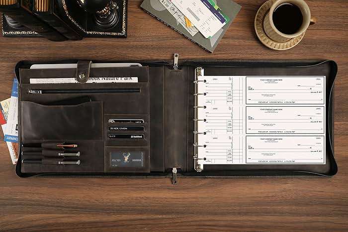 DUKE&COW Leather Business Checkbook Binder - 7 Ring Check Binder Zippered Business Check Binder with Check Book Holder for 3 Per Page 600 Checks Capacity for 9 x 13 inch Sheets, Grey - Non Custom - Image 5