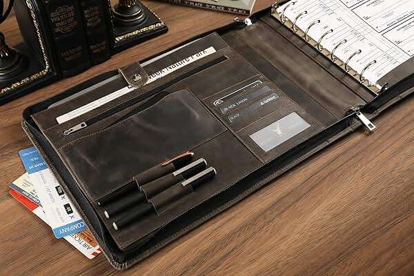 DUKE&COW Leather Business Checkbook Binder - 7 Ring Check Binder Zippered Business Check Binder with Check Book Holder for 3 Per Page 600 Checks Capacity for 9 x 13 inch Sheets, Grey - Non Custom - Image 6